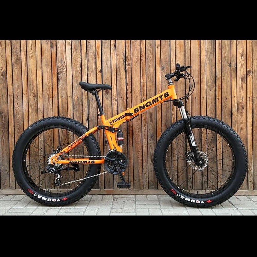 Orange Folding 26 Inch 27 Speed Fat Tyre Double Shock Absorption Mountain Bike - Skateboard Australia