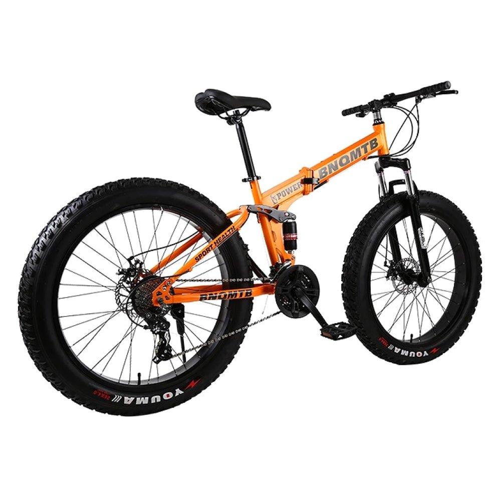 Orange Folding 26 Inch 27 Speed Fat Tyre Double Shock Absorption Mountain Bike - Skateboard Australia
