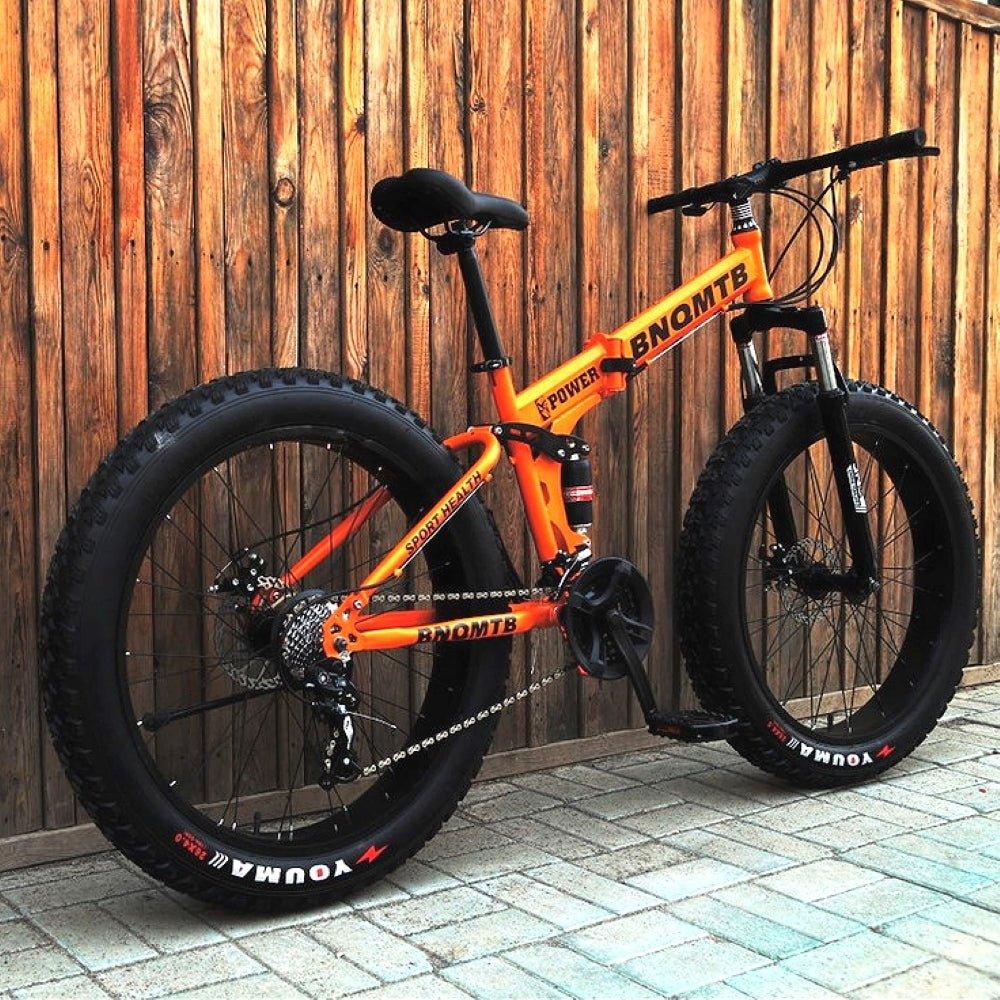 Orange Folding 26 Inch 27 Speed Fat Tyre Double Shock Absorption Mountain Bike - Skateboard Australia