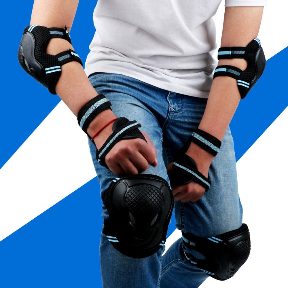 6 Pcs Set Safety Gears BLUE - Knee Protector, Elbow Pad, Wrist Guard - Skateboard Australia 