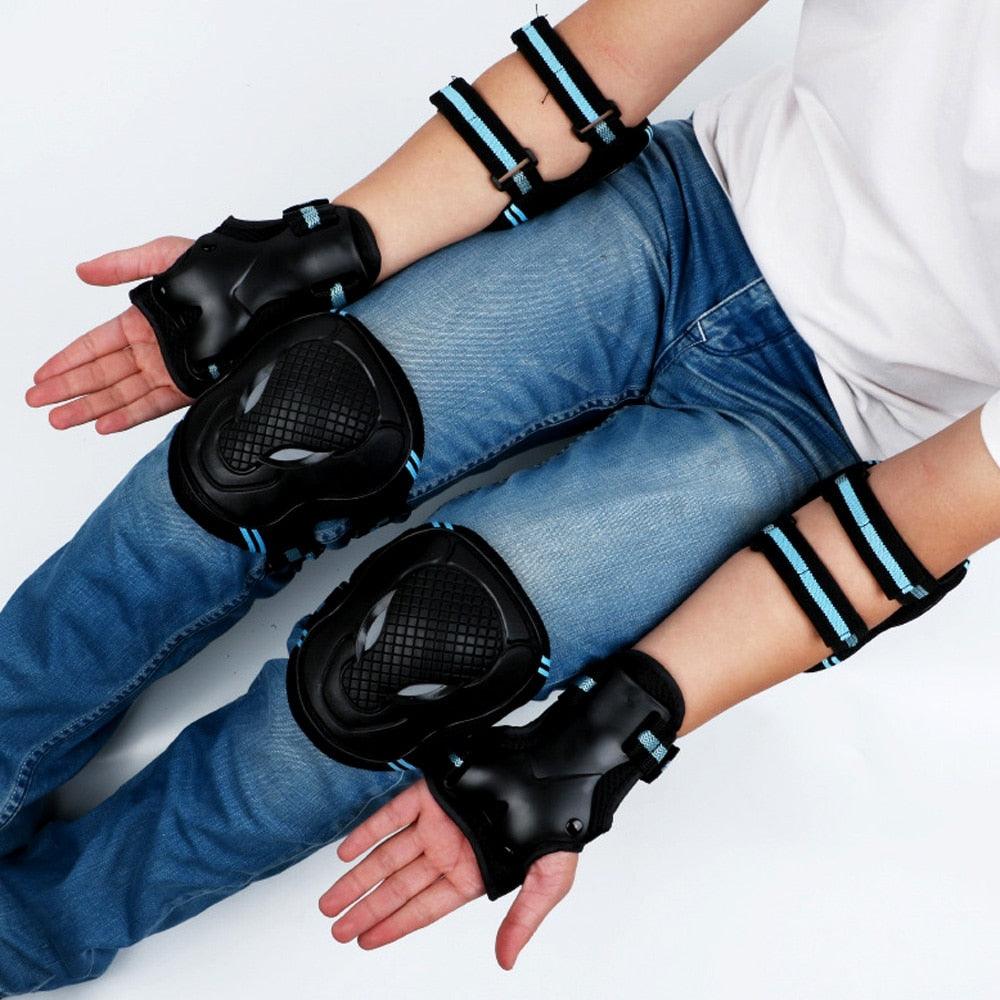 6 Pcs Set Safety Gears BLUE - Knee Protector, Elbow Pad, Wrist Guard - Skateboard Australia 