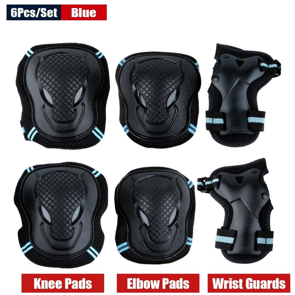 6 Pcs Set Safety Gears BLUE - Knee Protector, Elbow Pad, Wrist Guard - Skateboard Australia 