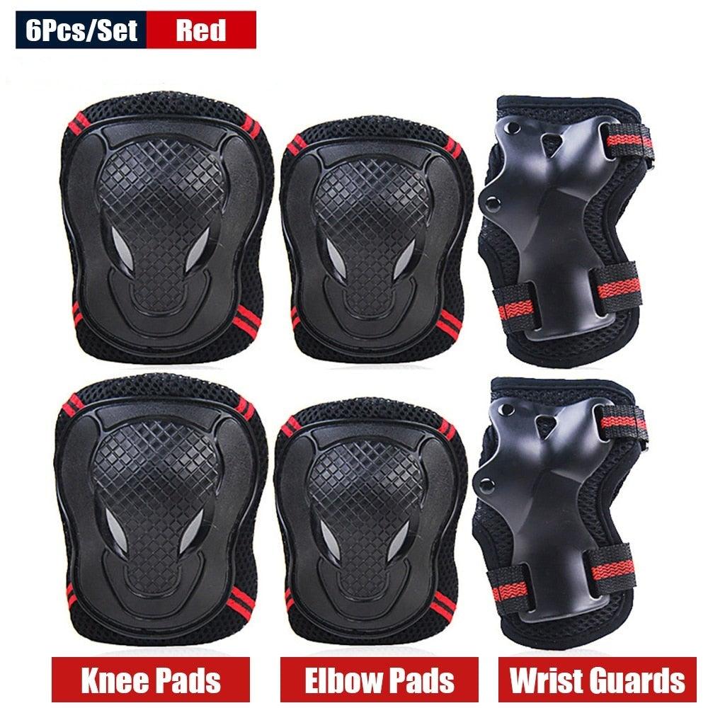 6 Pcs Set Safety Gears RED - Knee Protector, Elbow Pad, Wrist Guard - Skateboard Australia 